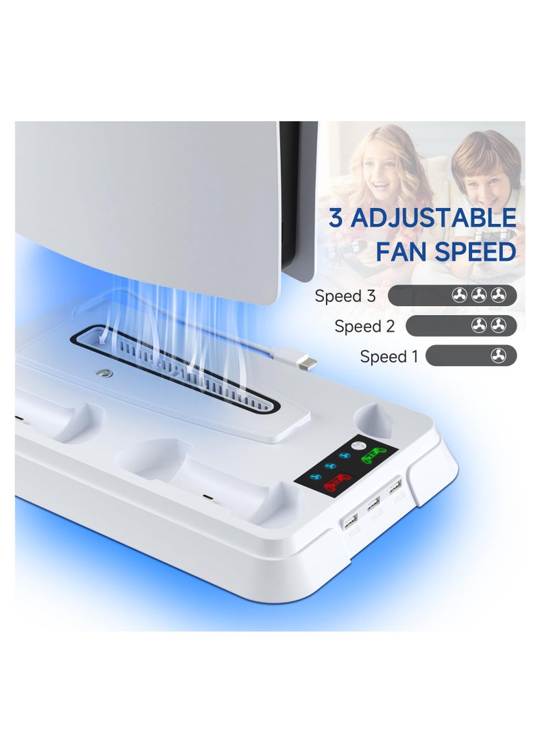KASTWAVE PS5 Cooling Station, PS5 Stand for PS5 Slim Disc/PS5 Disc & Digital, 3-Level Cooler with 2 Controller Charger for PS5 Controller, PS5 Accessories with 3 HUBS-White - Image 2