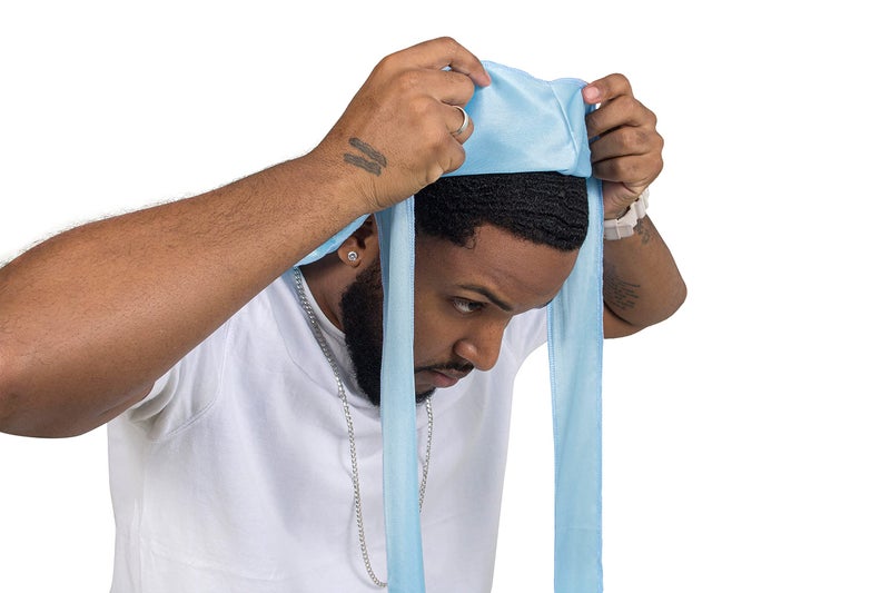 ForceWave 2 Pieces silky Durag Pack for Men Women Waves, Premium Satin Deluxe Du-rag (SkyBlue Black) - Image 3
