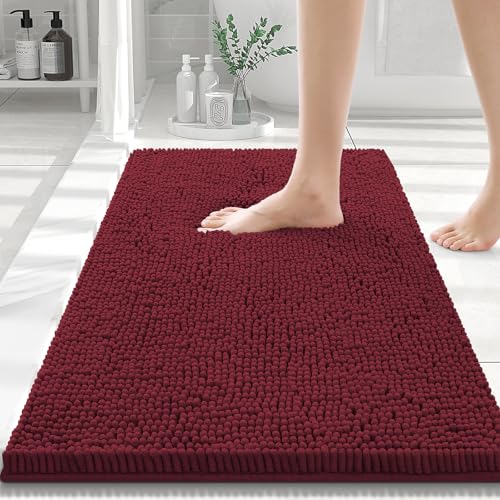 Smiry Luxury Chenille Bathroom Rugs 30x20, Extra Soft and Absorbent Shaggy Bath Mat, Machine Washable, Non-Slip Plush Carpet Runner for Tub, Shower, and Floor, Home Decor Accessories, Burgundy - Image 1
