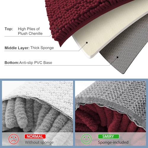 Smiry Luxury Chenille Bathroom Rugs 30x20, Extra Soft and Absorbent Shaggy Bath Mat, Machine Washable, Non-Slip Plush Carpet Runner for Tub, Shower, and Floor, Home Decor Accessories, Burgundy - Image 5
