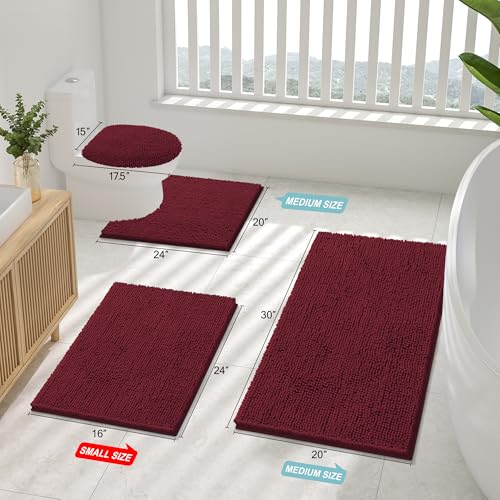 Smiry Luxury Chenille Bathroom Rugs 30x20, Extra Soft and Absorbent Shaggy Bath Mat, Machine Washable, Non-Slip Plush Carpet Runner for Tub, Shower, and Floor, Home Decor Accessories, Burgundy - Image 2