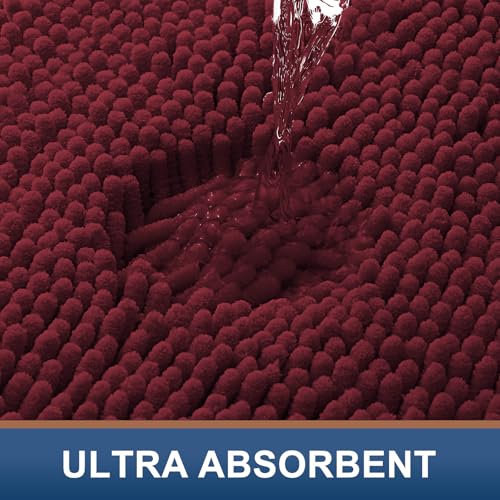 Smiry Luxury Chenille Bathroom Rugs 30x20, Extra Soft and Absorbent Shaggy Bath Mat, Machine Washable, Non-Slip Plush Carpet Runner for Tub, Shower, and Floor, Home Decor Accessories, Burgundy - Image 4
