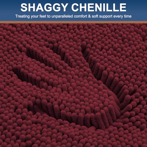 Smiry Luxury Chenille Bathroom Rugs 30x20, Extra Soft and Absorbent Shaggy Bath Mat, Machine Washable, Non-Slip Plush Carpet Runner for Tub, Shower, and Floor, Home Decor Accessories, Burgundy - Image 3