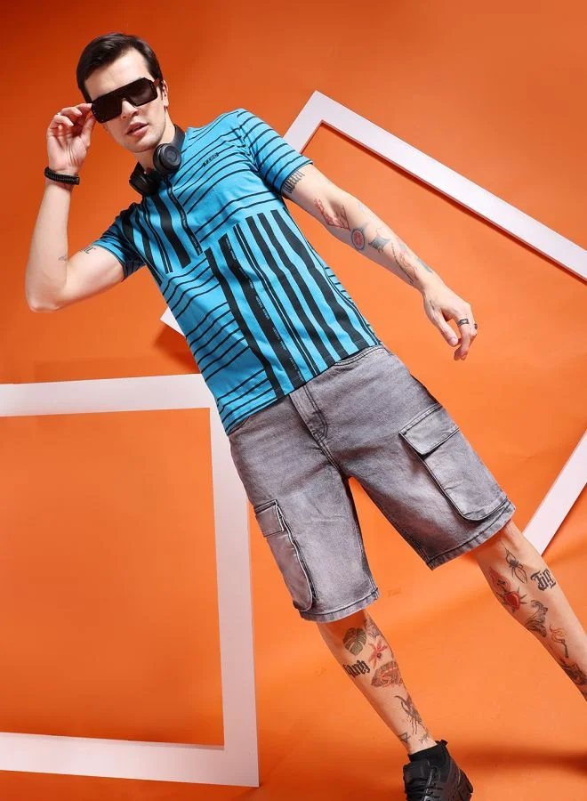شركة المرآب الهندية Men Slim Fit Geometric Print Round Neck Tshirt