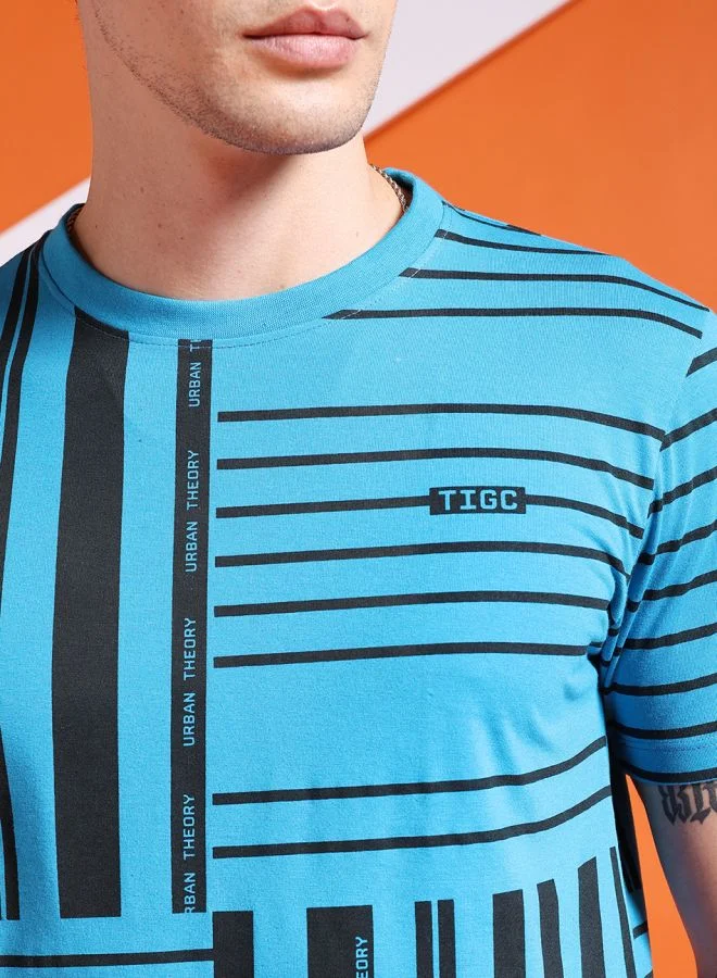 شركة المرآب الهندية Men Slim Fit Geometric Print Round Neck Tshirt