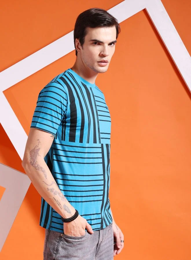 شركة المرآب الهندية Men Slim Fit Geometric Print Round Neck Tshirt