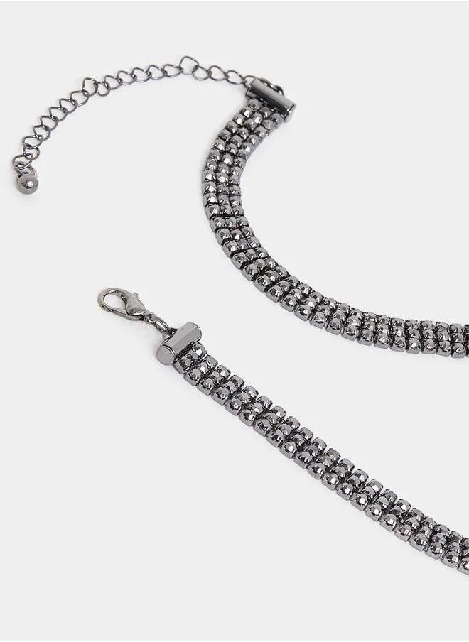 ستايلي 3 Layer Studded Chain Necklace