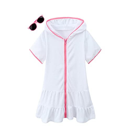 LUCKYGAL Terry Swim Cover-Up for Girls Kids Beach Swimsuit Coverup Bathing Suit Wraps, Size 10 11 White - Image 1