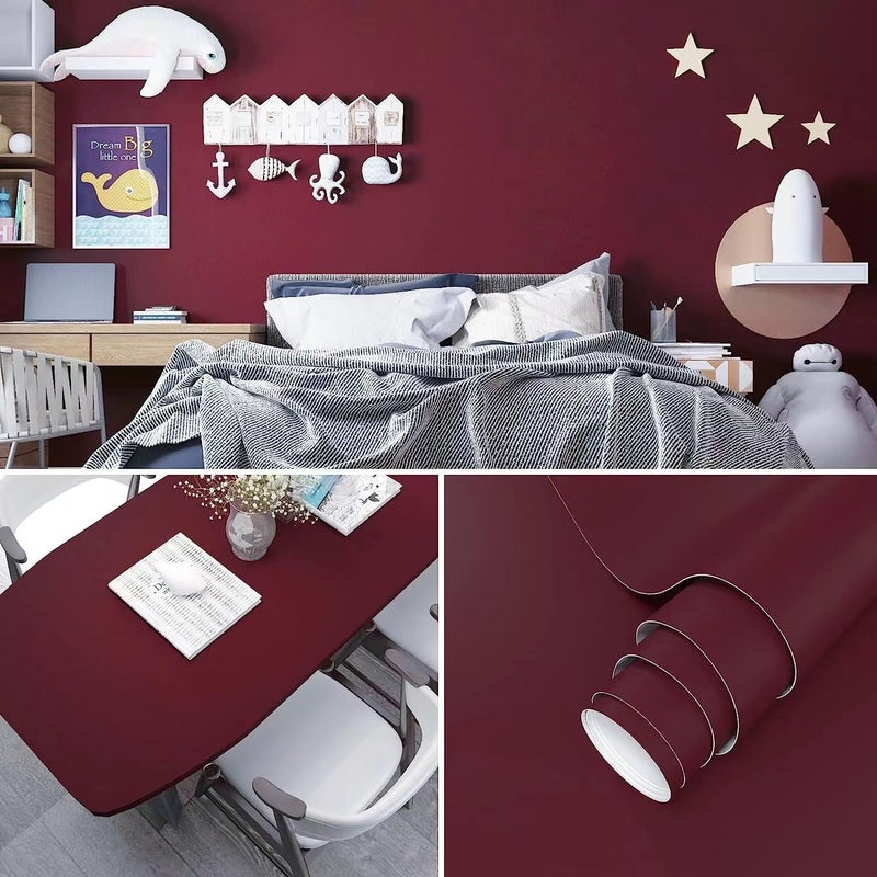 Danodoi Solid Burgundy Wallpaper 15.8" x 393" Peel and Stick Wallpaper Vinyl Film Stick Paper Pure Contact Paper Waterproof Self Adhesive Burgundy Wall Paper for Kitchen Countertop Wall DÃ©cor - Image 1
