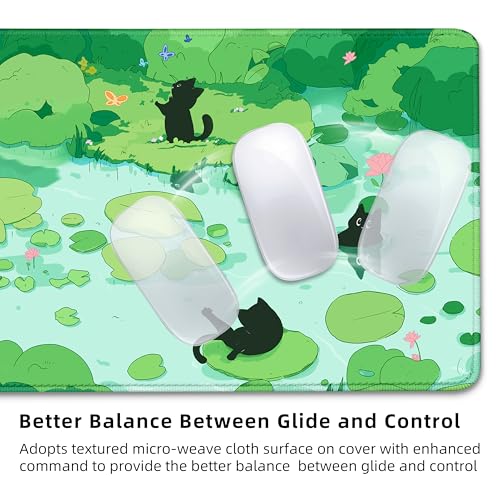 FLY SPRAY Gaming Mouse Pad for Computer,XXL Cute Cat Mousepad Laptop,Green Anime Mouse Mat,Extended Large Black Japanese Keyboard Pads,Non-Slip Mouse Pads for Game Office Home（31.5 x 11.9 in） - Image 3