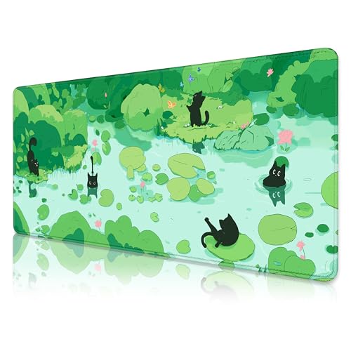 FLY SPRAY Gaming Mouse Pad for Computer,XXL Cute Cat Mousepad Laptop,Green Anime Mouse Mat,Extended Large Black Japanese Keyboard Pads,Non-Slip Mouse Pads for Game Office Home（31.5 x 11.9 in） - Image 2
