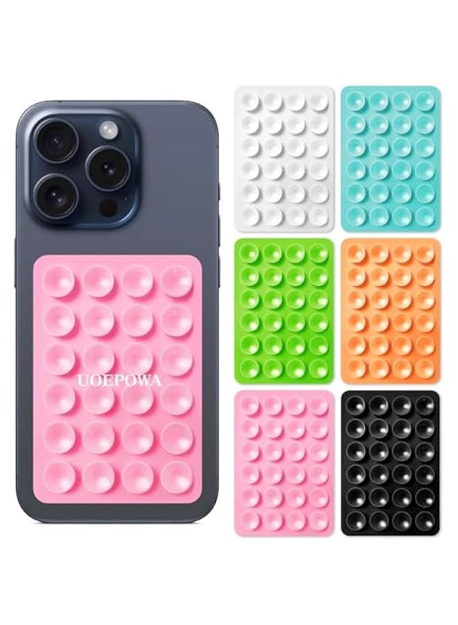 UOEPOWA 6 Pcs Suction Phone Case Mount, Silicone Adhesive Mobile Phone Accessory Holder, Fidget Toy Hands-Free Mirror Shower Holder, Sticky Grip for Tiktok Videos and Selfies (6 Colors) - Image 1