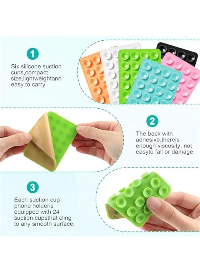 UOEPOWA 6 Pcs Suction Phone Case Mount, Silicone Adhesive Mobile Phone Accessory Holder, Fidget Toy Hands-Free Mirror Shower Holder, Sticky Grip for Tiktok Videos and Selfies (6 Colors) - Image 3