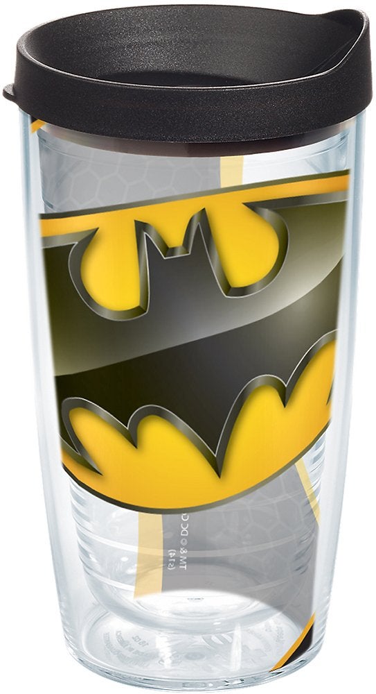 Tervis DC Comics Batman Logo Made in USA Double Walled Insulated Tumbler Travel Cup Keeps Drinks Cold Hot 16oz Black Lid