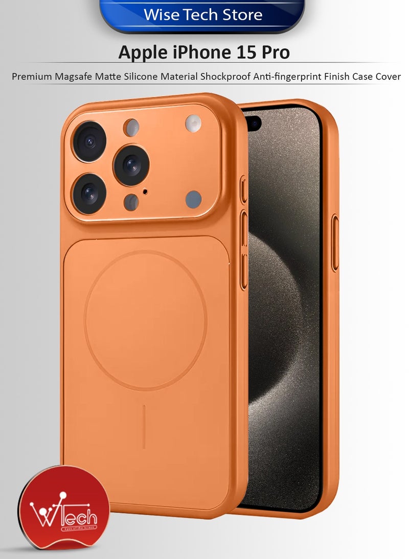 دبليو تيك غطاء حماية لهاتف أبل آيفون 15 برو 2023 فاخر من مادة السيليكون الناعم ماجسيف مقاوم للصدمات مع تشطيب مضاد للبصمات (MCRPSN) - برتقالي - Image 1