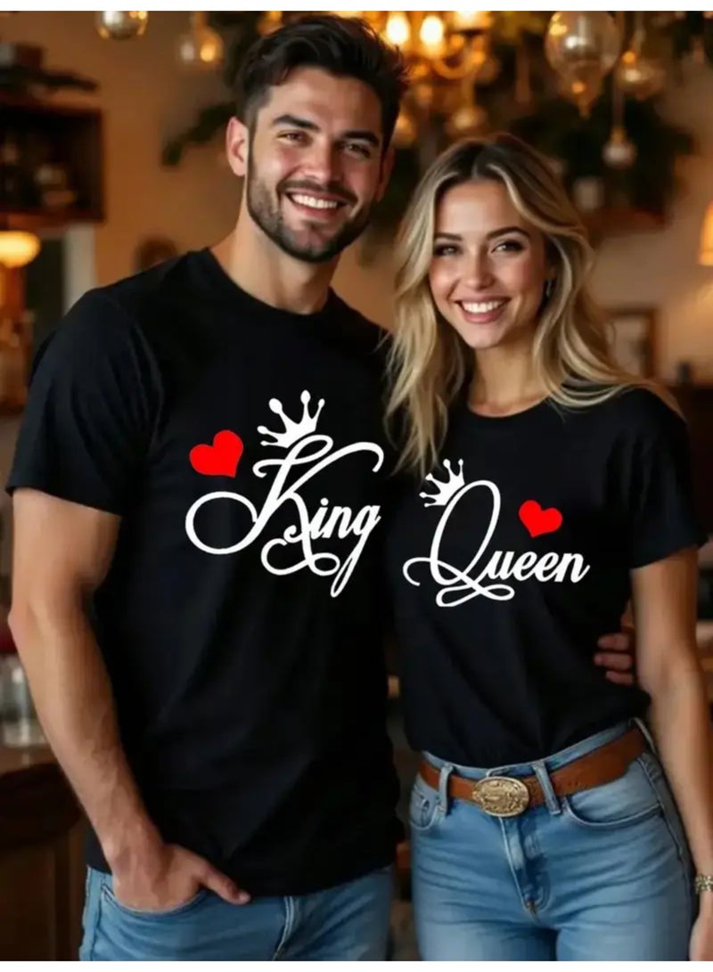 Printed Letters for Couple King Queen Unisex Oversized T-Shirt – Dropped Shoulder, Breathable Cotton Spandex Blend, Everyday Casual Wear (1 Piece) - Image 1