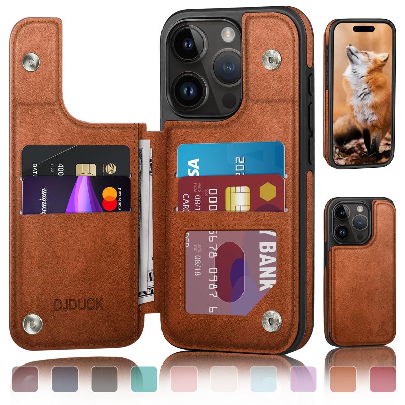 DJDUCK Designed for iPhone 14 Pro Max Case Wallet with Card Holder, [Magnetic Clasp Cover] [RFID Blocking Leather Protection] Shockproof Women Men Cases 6.7 Inch for Apple 14 Pro Max Light Brown - Image 1