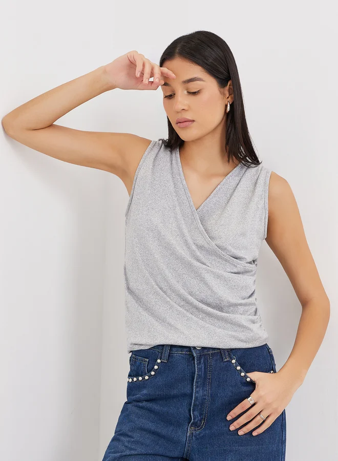 Styli Styli Wrap V-Neck Sleeveless Knit Top