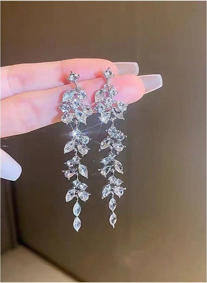 جيفت أقراط متدلية على شكل ورقة شجر من الفضة الإسترليني S925 مرصعة بدبوس - Image 2