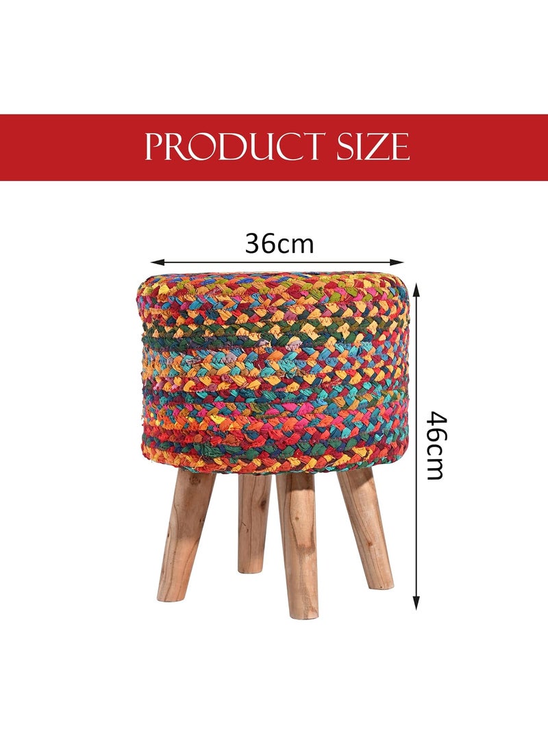 Kuber Industries Kuber Industries Pack of 2 Fluffy & Comfortable Aesthetic Ottoman for Sitting | Vanity Cushion Mudde & Puffy Sitting Stool for Living Room | Multi Chindi- Brown  - Image 3