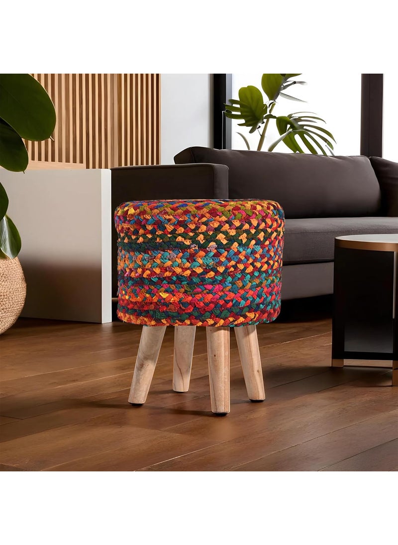 Kuber Industries Kuber Industries Pack of 2 Fluffy & Comfortable Aesthetic Ottoman for Sitting | Vanity Cushion Mudde & Puffy Sitting Stool for Living Room | Multi Chindi- Brown  - Image 2