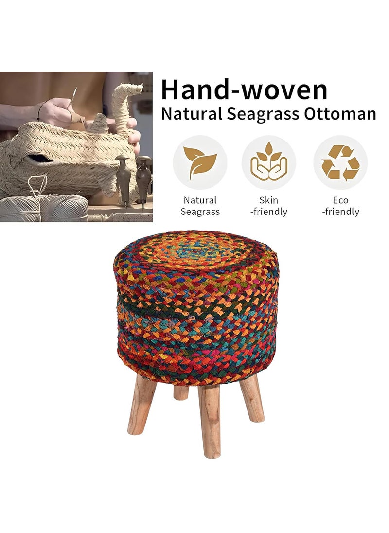 Kuber Industries Kuber Industries Pack of 2 Fluffy & Comfortable Aesthetic Ottoman for Sitting | Vanity Cushion Mudde & Puffy Sitting Stool for Living Room | Multi Chindi- Brown  - Image 4