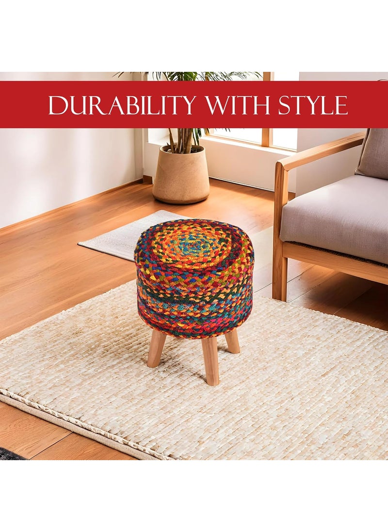 Kuber Industries Kuber Industries Pack of 2 Fluffy & Comfortable Aesthetic Ottoman for Sitting | Vanity Cushion Mudde & Puffy Sitting Stool for Living Room | Multi Chindi- Brown  - Image 5