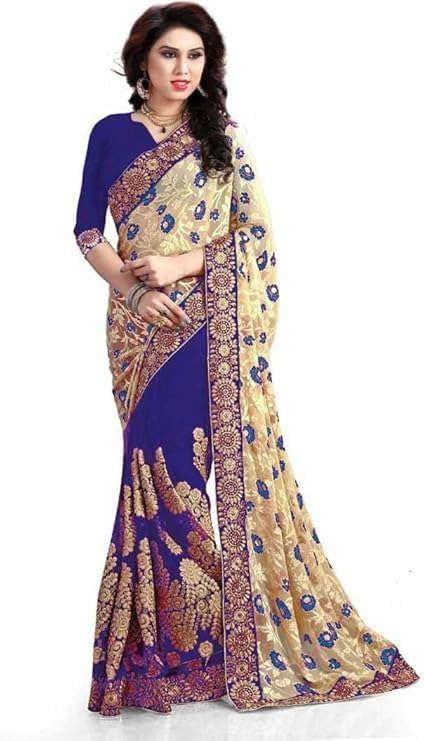 Jaffix Sarees for Women’s Trendy Embroidery Work in Lace Georgette Saree for Wedding Perfect for Festive and Special Occasions with Unstitched Blouse Piece (1118. nevi) - Image 5