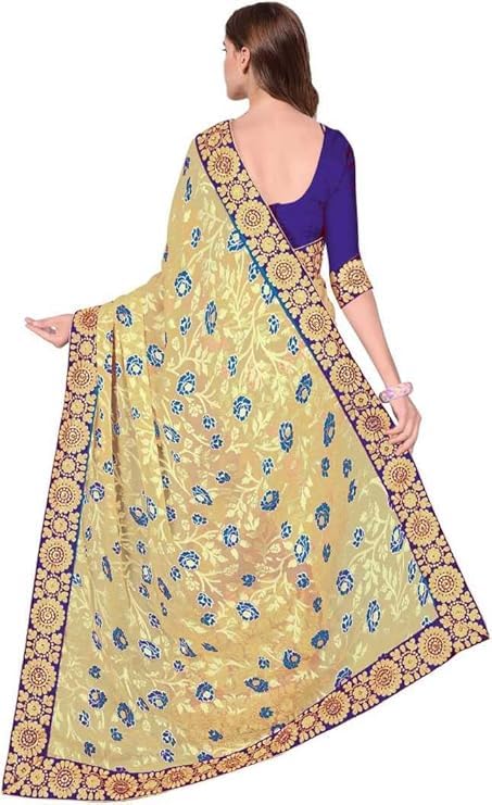 Jaffix Sarees for Women’s Trendy Embroidery Work in Lace Georgette Saree for Wedding Perfect for Festive and Special Occasions with Unstitched Blouse Piece (1118. nevi) - Image 3