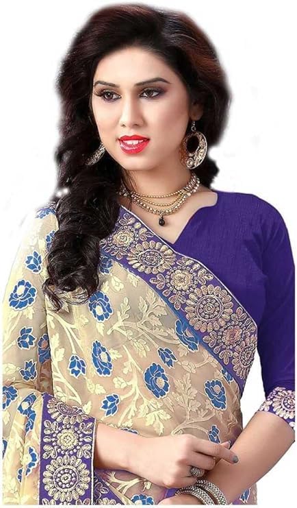 Jaffix Sarees for Women’s Trendy Embroidery Work in Lace Georgette Saree for Wedding Perfect for Festive and Special Occasions with Unstitched Blouse Piece (1118. nevi) - Image 2