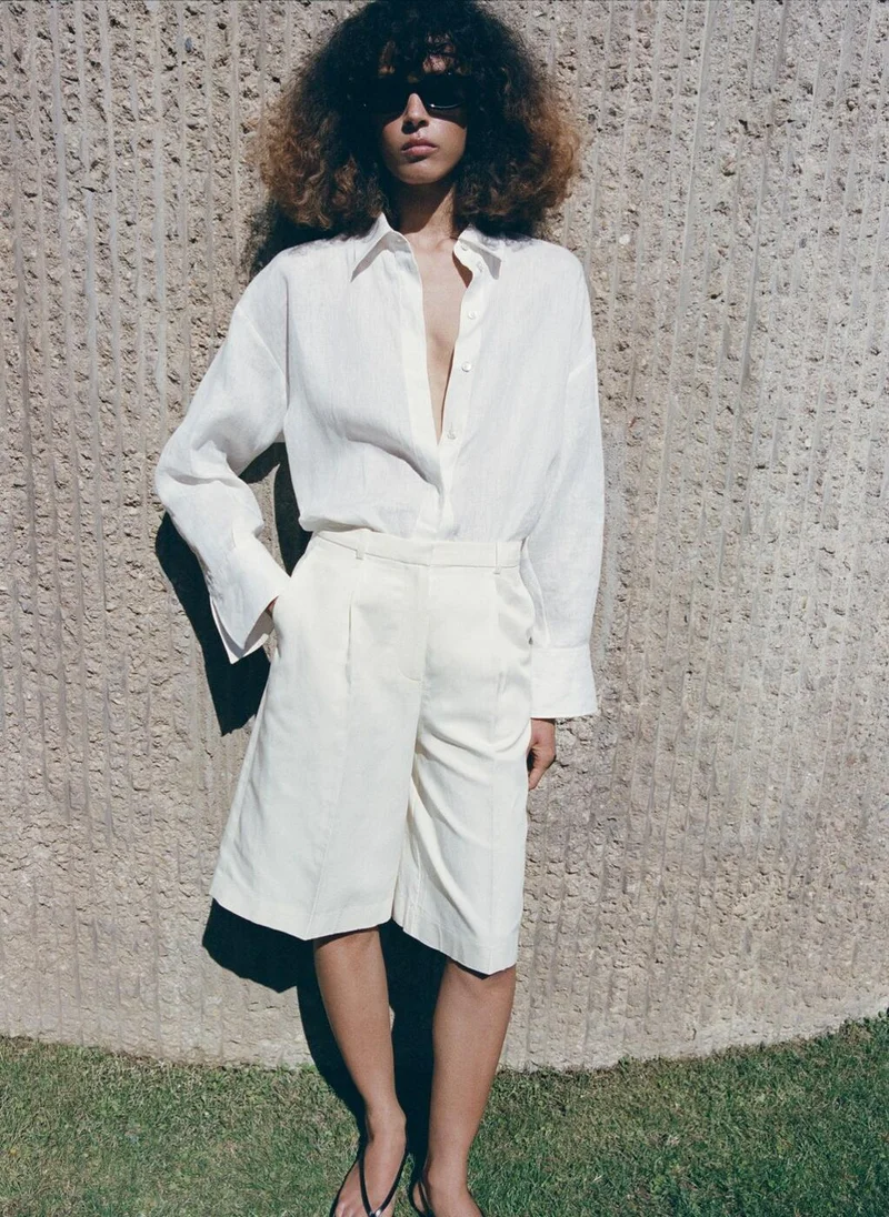 مانجو Straight Linen Bermuda Shorts