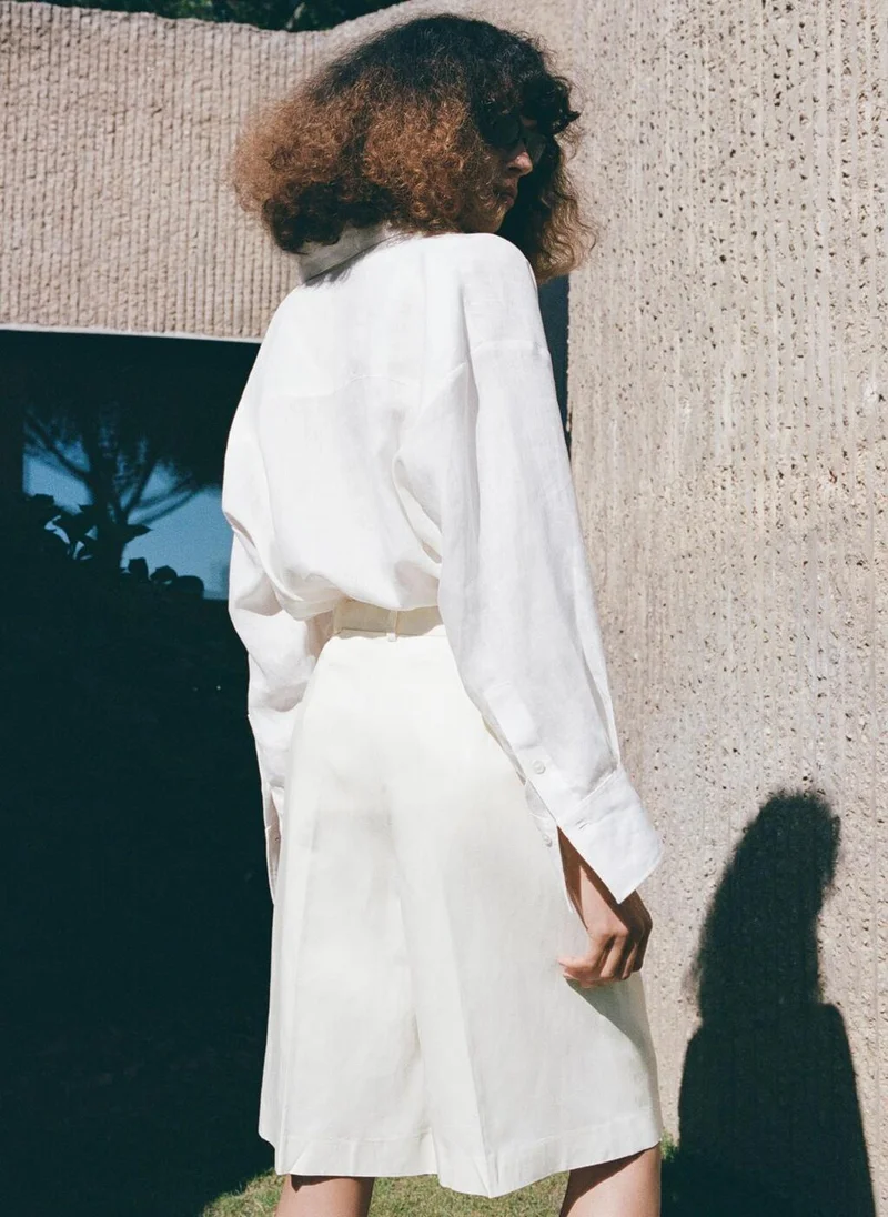 مانجو Straight Linen Bermuda Shorts