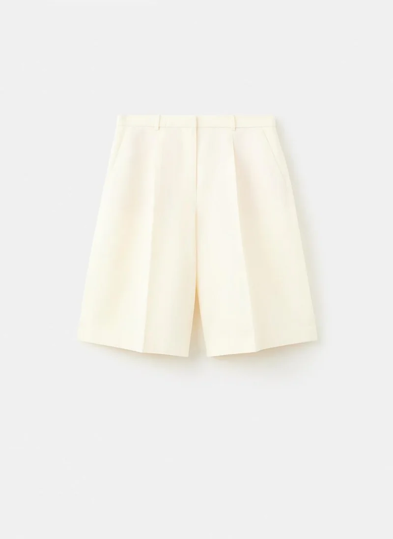 Mango 02-OFFWHITE Straight Linen Bermuda Shorts for Women | Best Price UAE
