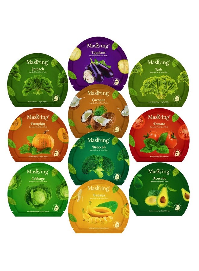Masking Superfood Sheet Mask | Natural Facial Sheet Mask | Face Serum Mask for Women Combo 10 (Each 20g Pack) - Image 1