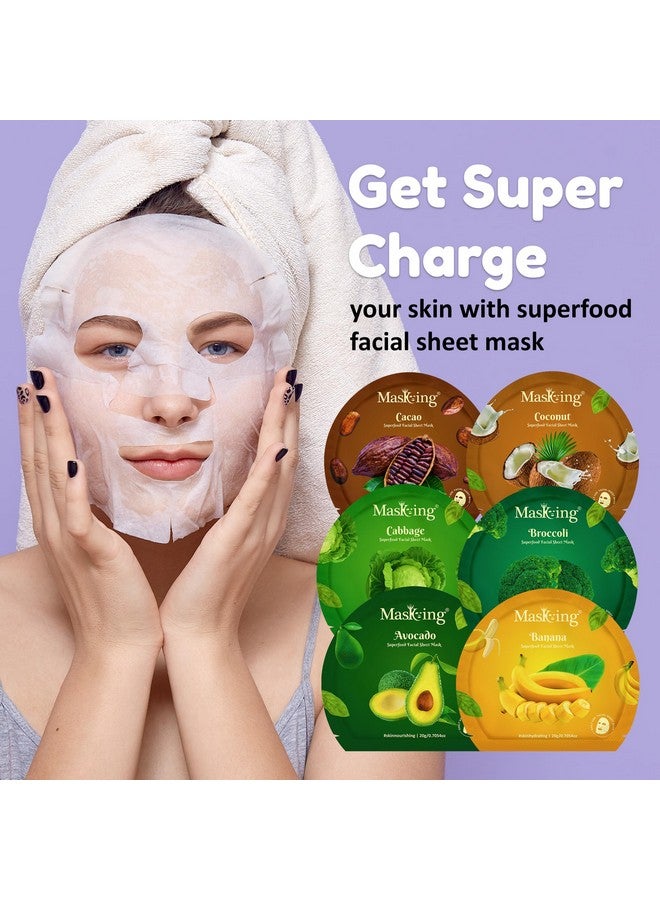 Masking Superfood Sheet Mask | Natural Facial Sheet Mask | Face Serum Mask for Women Combo 10 (Each 20g Pack) - Image 2