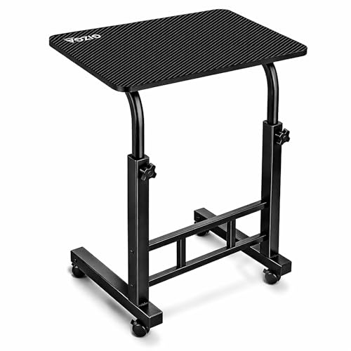 Gizga Essentials Gizga Premium Height Adjustable Laptop Table for WFH, Bed, Sofa, Office| Foldable & Portable MDF Wooden Desk| Ergonomic Trolley Table with Wheels Lock, Heavy Duty Rust Proof Metal Frame (Carbon Fibre) - Image 1