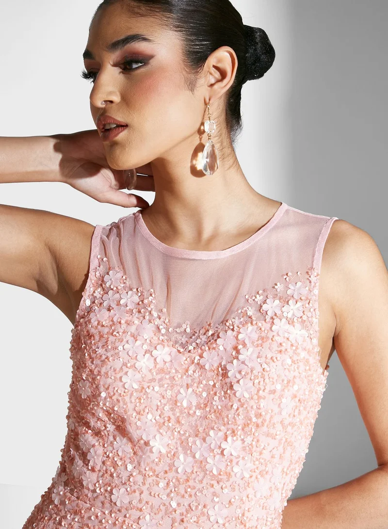 Namshi x Mesh Detail Embellished Dress