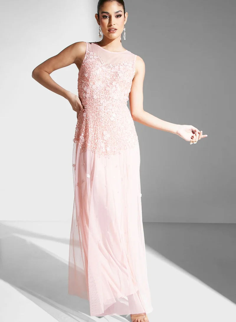 Namshi x Mesh Detail Embellished Dress