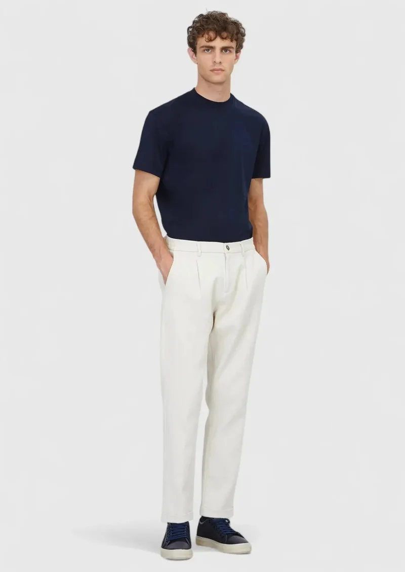 RAMSEY Beige Weaving Jogging Fit Casual Cotton Blended Trousers