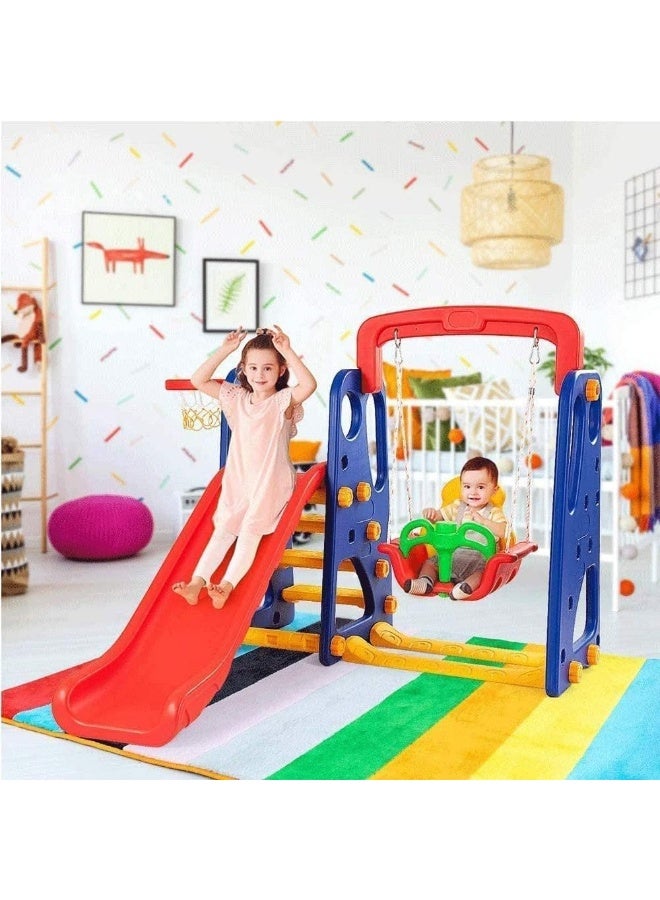 Rainbow Toys ألعاب قوس قزح 3 في 1 منزلق لمجموعة ألعاب الأطفال هيكل اللعب الخارجي منزلق ضخم مع أرجوحة ولعبة كرة السلة - Image 4