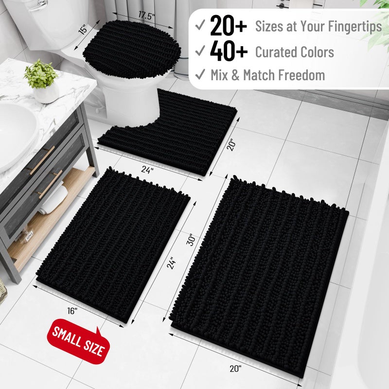 Arotive Luxury Bathroom Rugs 24x16, Extra Soft Thick Absorbent Shaggy Chenille Bath Rugs, Non-Slip Machine Wash Dry, Bath Mats for Bathroom Floor, Tub and Shower, Home Decor Accessories, Black - Image 2