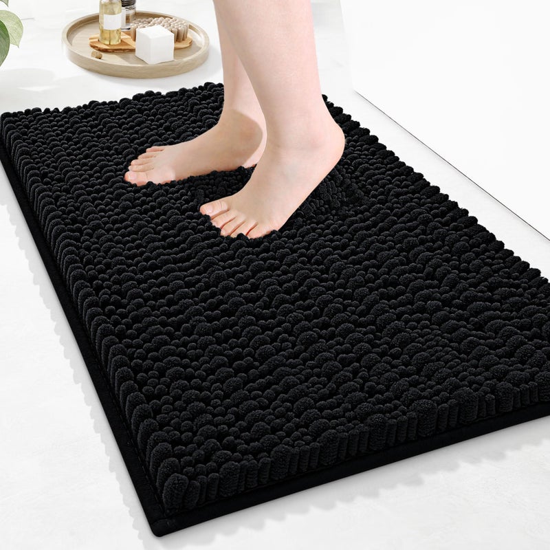Arotive Luxury Bathroom Rugs 24x16, Extra Soft Thick Absorbent Shaggy Chenille Bath Rugs, Non-Slip Machine Wash Dry, Bath Mats for Bathroom Floor, Tub and Shower, Home Decor Accessories, Black - Image 1