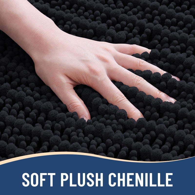 Arotive Luxury Bathroom Rugs 24x16, Extra Soft Thick Absorbent Shaggy Chenille Bath Rugs, Non-Slip Machine Wash Dry, Bath Mats for Bathroom Floor, Tub and Shower, Home Decor Accessories, Black - Image 3