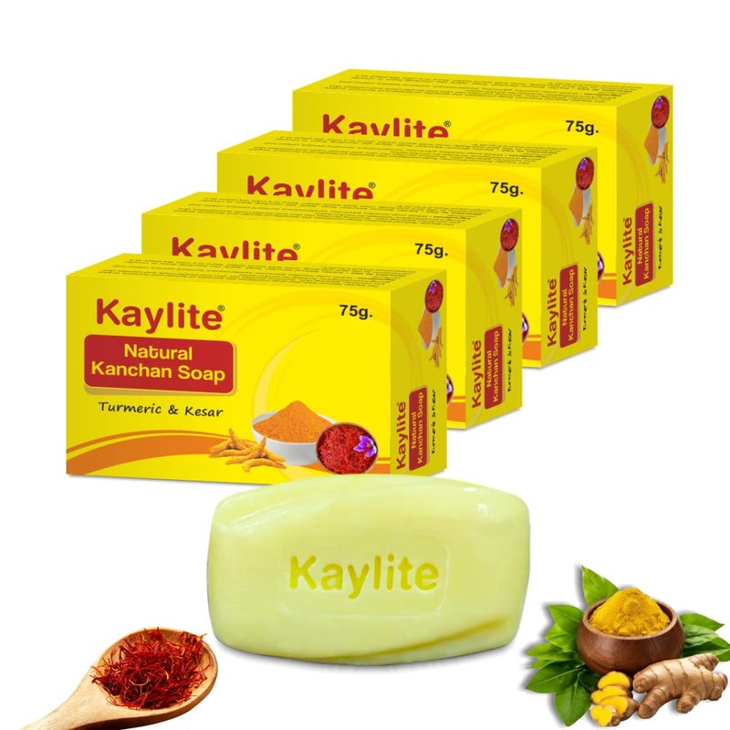 Kaylite Natural Kanchan Soap Turmeric and Kesar Soap, Smooth Skin,Deep Cleansing, Sensitive Skin Formula for Suitable for All Skin Types- Women & Men | 375 G (Pack of 5) - Image 1