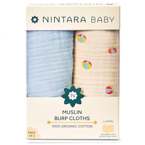 NINTARABABY Burp Cloths – 100% Organic Muslin Cotton, 7-Layer Absorbent & Waterproof, Extra-Large (55×30 cm), Soft & Hypoallergenic, Multipurpose Baby Essentials & Gift for Newborns, Pack of 2 - Image 1