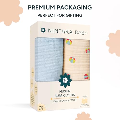 NINTARABABY Burp Cloths – 100% Organic Muslin Cotton, 7-Layer Absorbent & Waterproof, Extra-Large (55×30 cm), Soft & Hypoallergenic, Multipurpose Baby Essentials & Gift for Newborns, Pack of 2 - Image 5