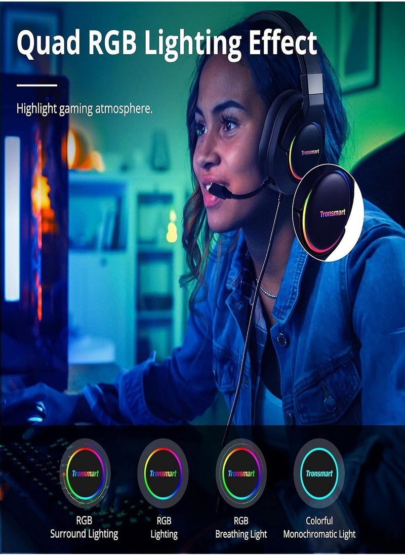 Tronsmart - Tronsmart sparkle pc gaming headset usb ps4 surround sound 7.1 for gaming microphone noise cancelling led lights/mute control/soft pads micro gaming headset for nintendo switch, playstation 4, imac - Image 1