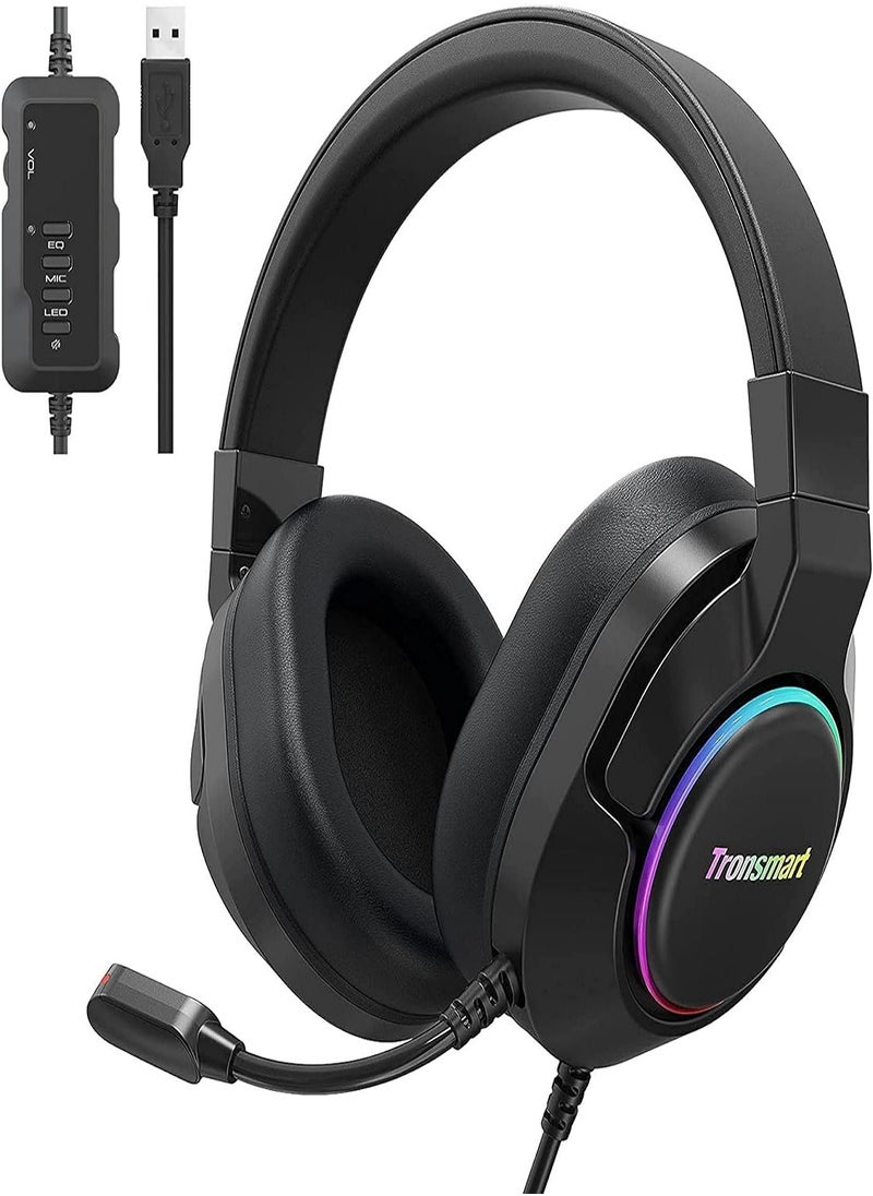 Tronsmart - Tronsmart sparkle pc gaming headset usb ps4 surround sound 7.1 for gaming microphone noise cancelling led lights/mute control/soft pads micro gaming headset for nintendo switch, playstation 4, imac - Image 1