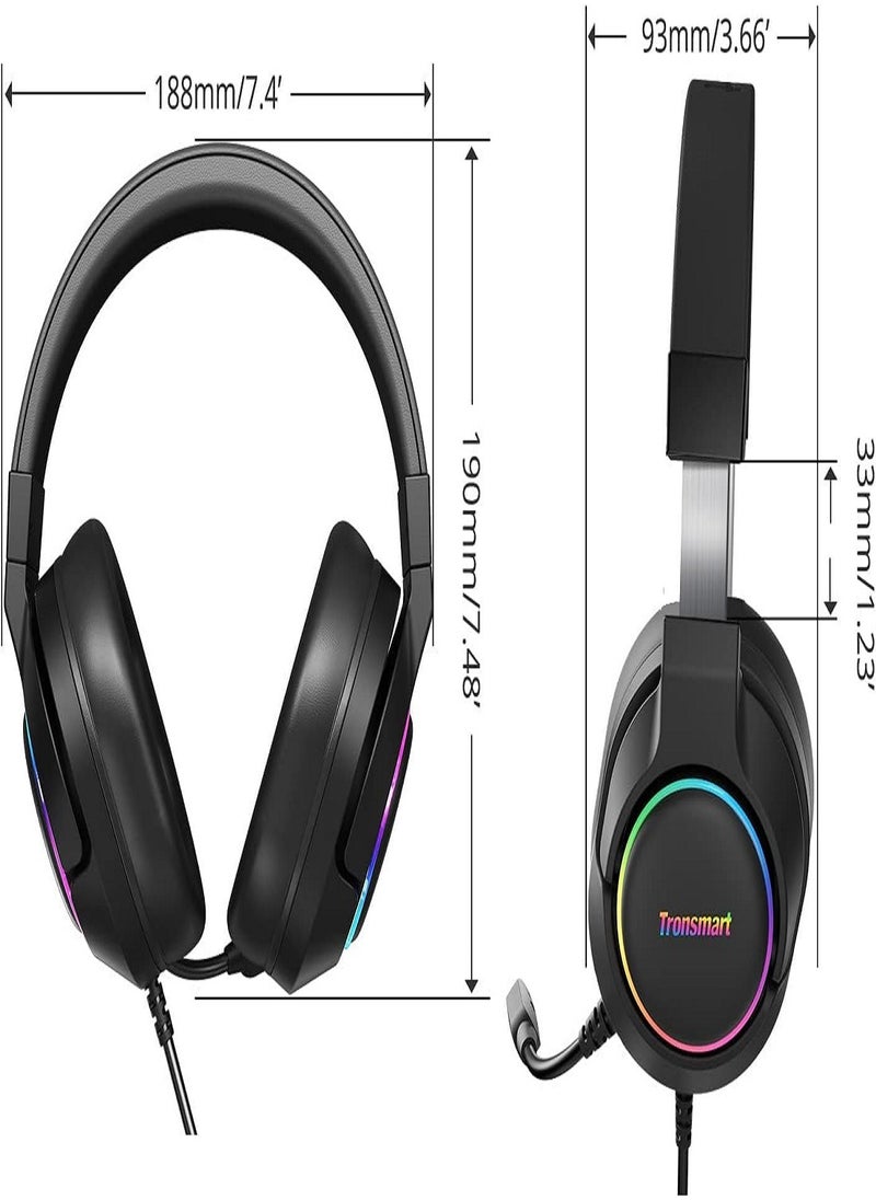 Tronsmart - Tronsmart sparkle pc gaming headset usb ps4 surround sound 7.1 for gaming microphone noise cancelling led lights/mute control/soft pads micro gaming headset for nintendo switch, playstation 4, imac - Image 1