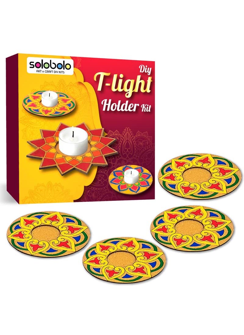 SOLOBOLO - Solobolo Tea Light Candle Holder DIY KIT | Diwali Decorative Item| Paint Your own Tealight Holder for Home Decor Office||Diwali Decoration Puja Articles Decor Gift TeaLight(2pc)| Set of 4 (D-3) - Image 1